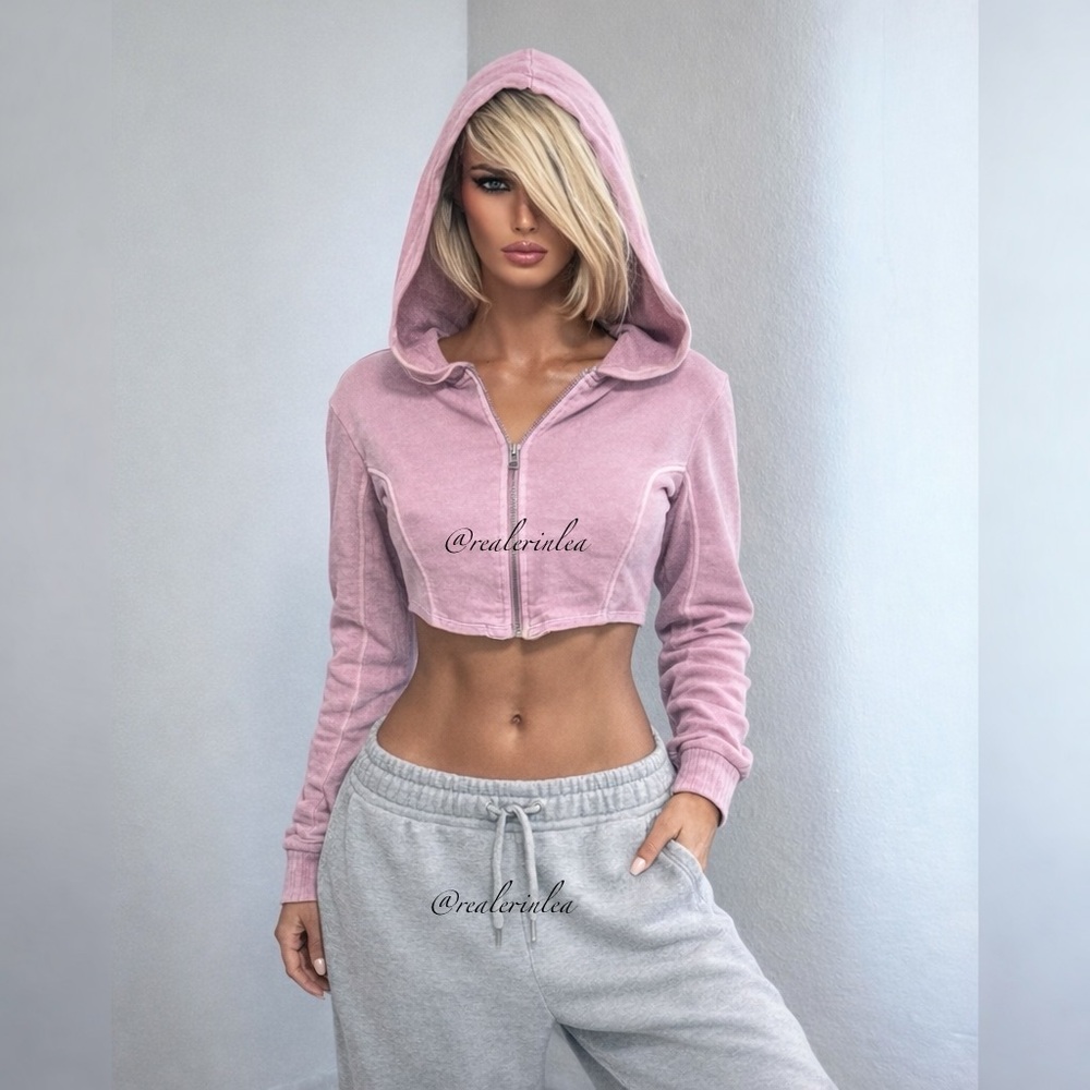 Urban Outfitters Out from Under XS Distressed Faded Hooded Cropped Sweatshirt